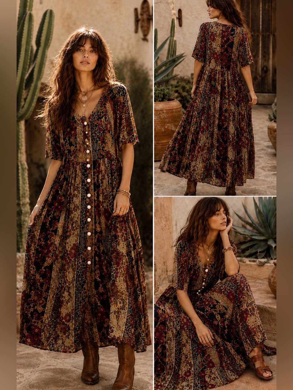 Vintage BILA 90s Rayon Maxi Dress Floral Animal Print Boho Made India